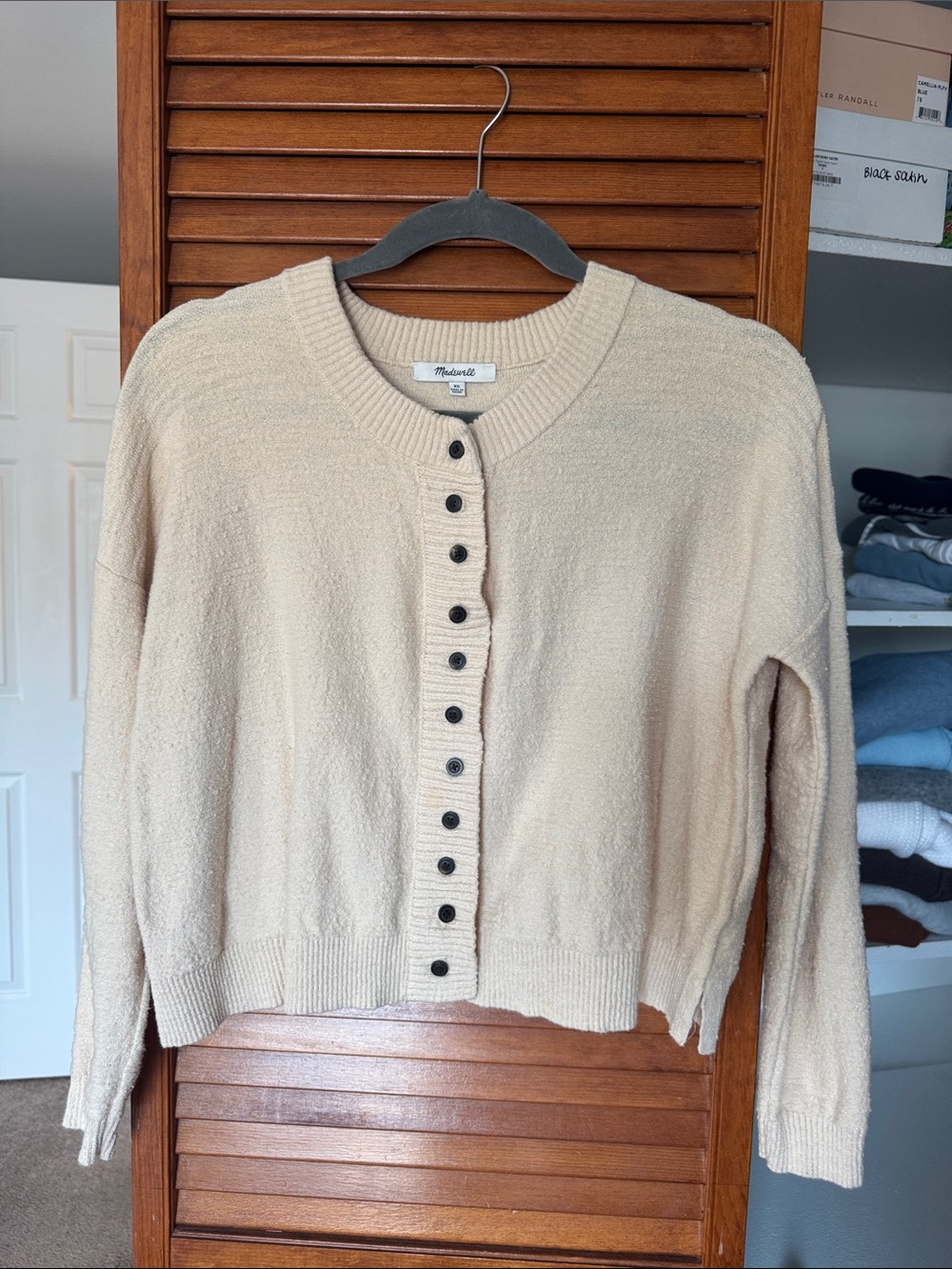 Madewell Cream Button-Front Textured Crop Cardigan